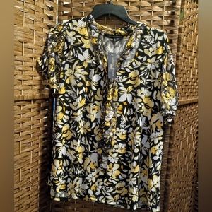 Adrienne Vittadini Woman Plus Size 3X Floral Blouse Top with Attached Neck Scarf